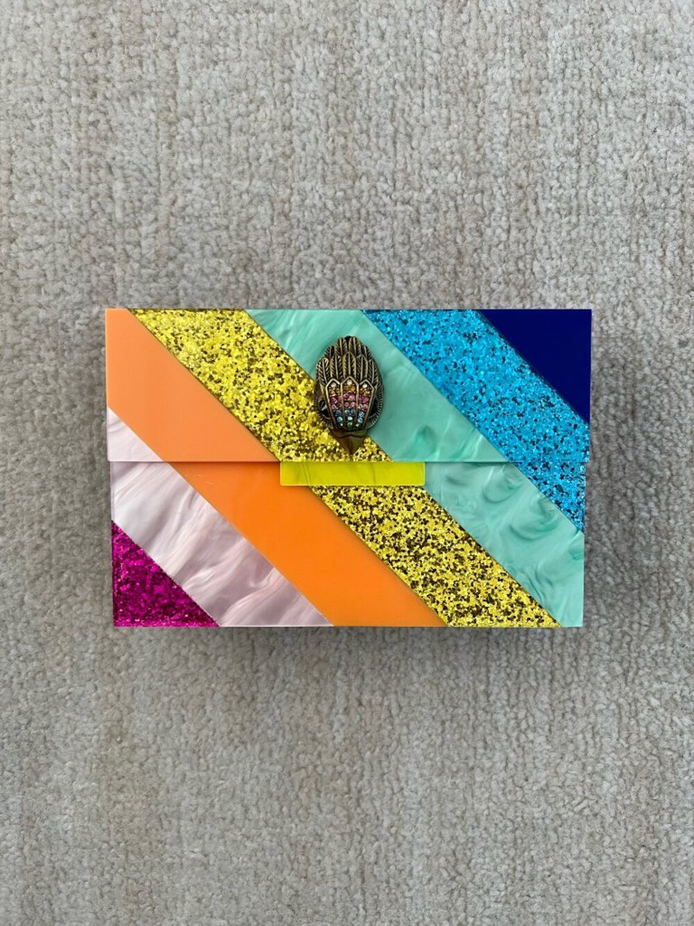 Kurt Geiger London Rainbow Stripe Acrylic Kensington Party Clutch Bag